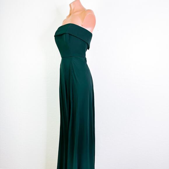 After Six 1566 Strapless High Slit Chiffon Bridesmaid Dress Evergreen Size 4 NWT - Picture 6 of 13